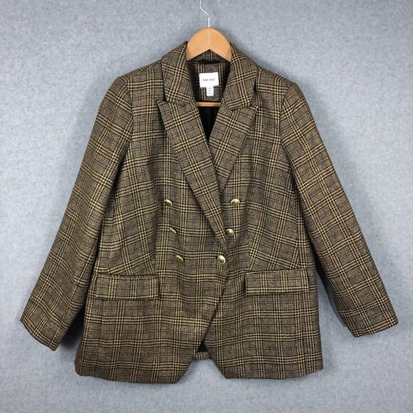 Nine West Double Breasted Metallic Gold Hounds Tooth Size 0x - Picture 1 of 8